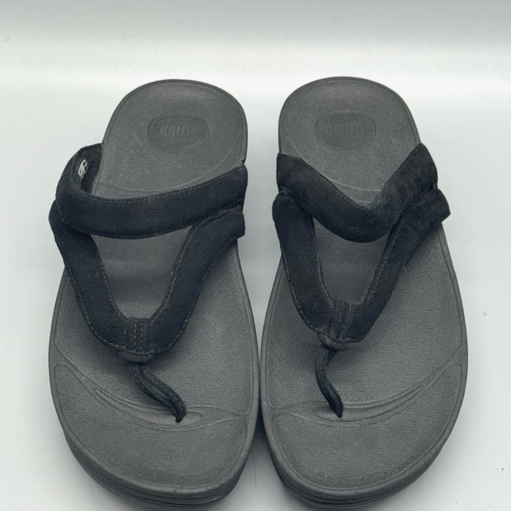 FitFlop Whirl Black Suede Thong Flip-Flop Sandals Womans sz 8 - Picture 5 of 8